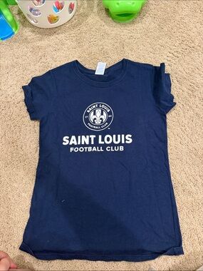 Saint Louis Crystal Navy Blue Kids Short Sleeve Tee with White Logo